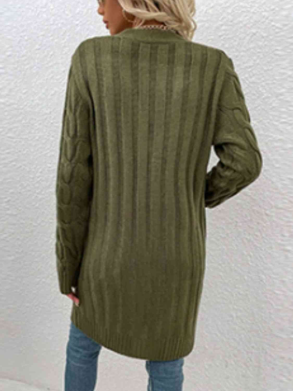 Cable-Knit Button Down Cardigan with Pockets - Blue Verve Boutique