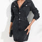 Buttoned Collared Neck Denim Mini Dress - Blue Verve Boutique