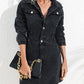 Buttoned Collared Neck Denim Mini Dress - Blue Verve Boutique