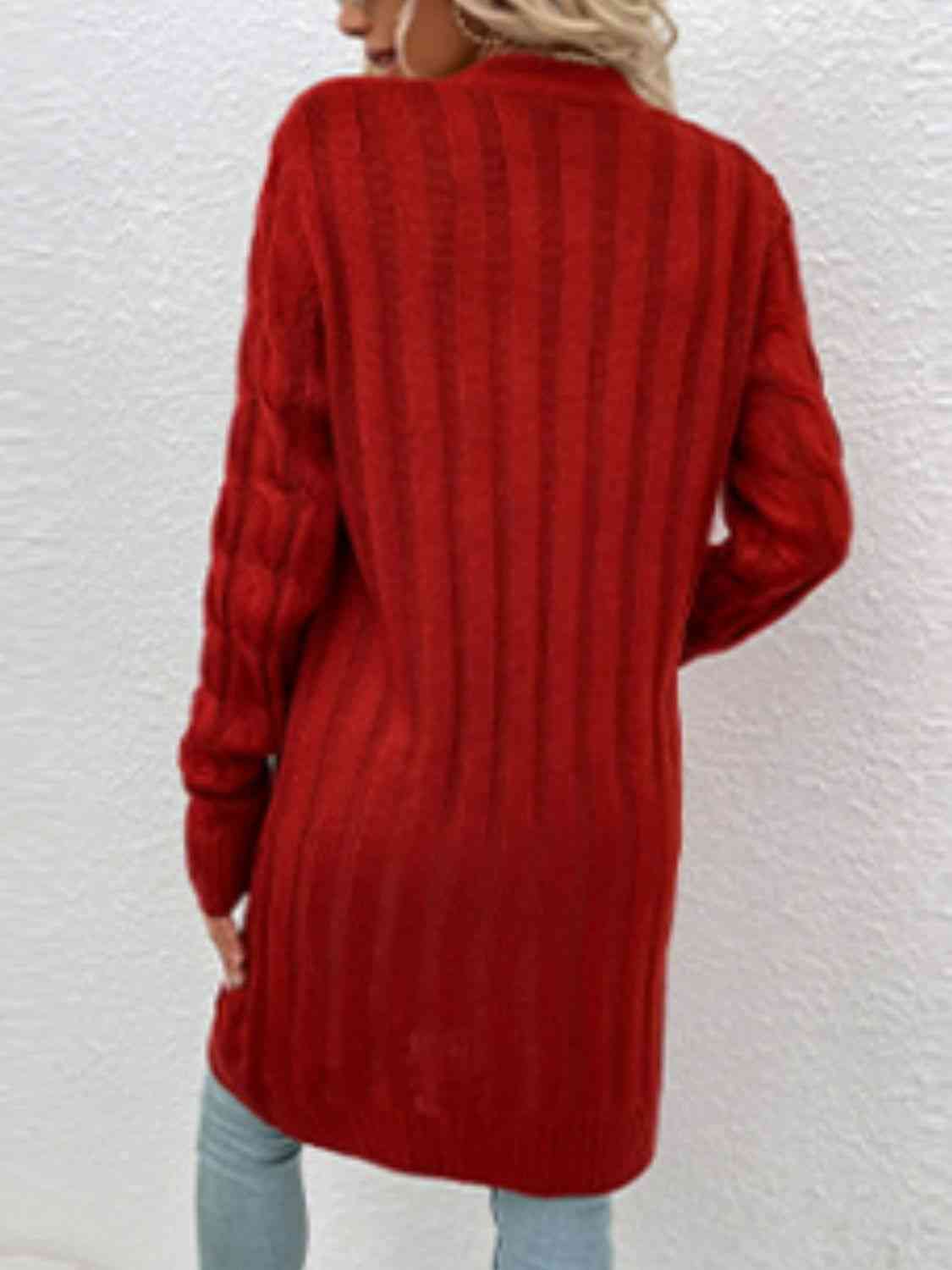 Cable-Knit Button Down Cardigan with Pockets - Blue Verve Boutique