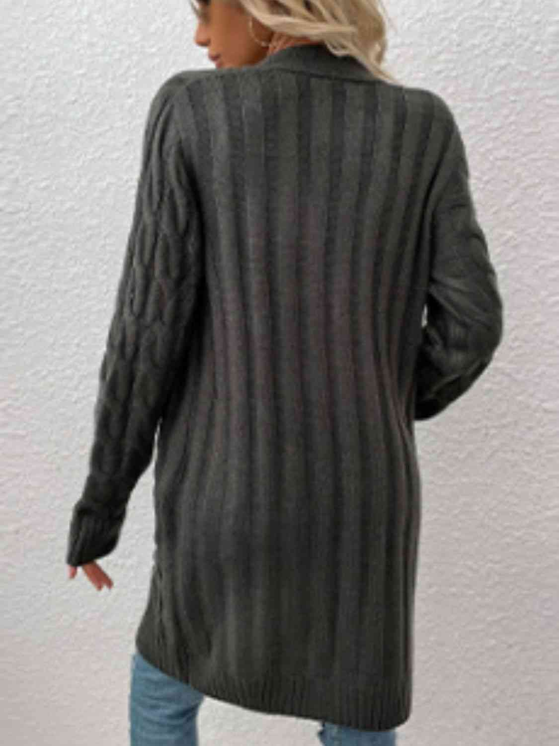 Cable-Knit Button Down Cardigan with Pockets - Blue Verve Boutique