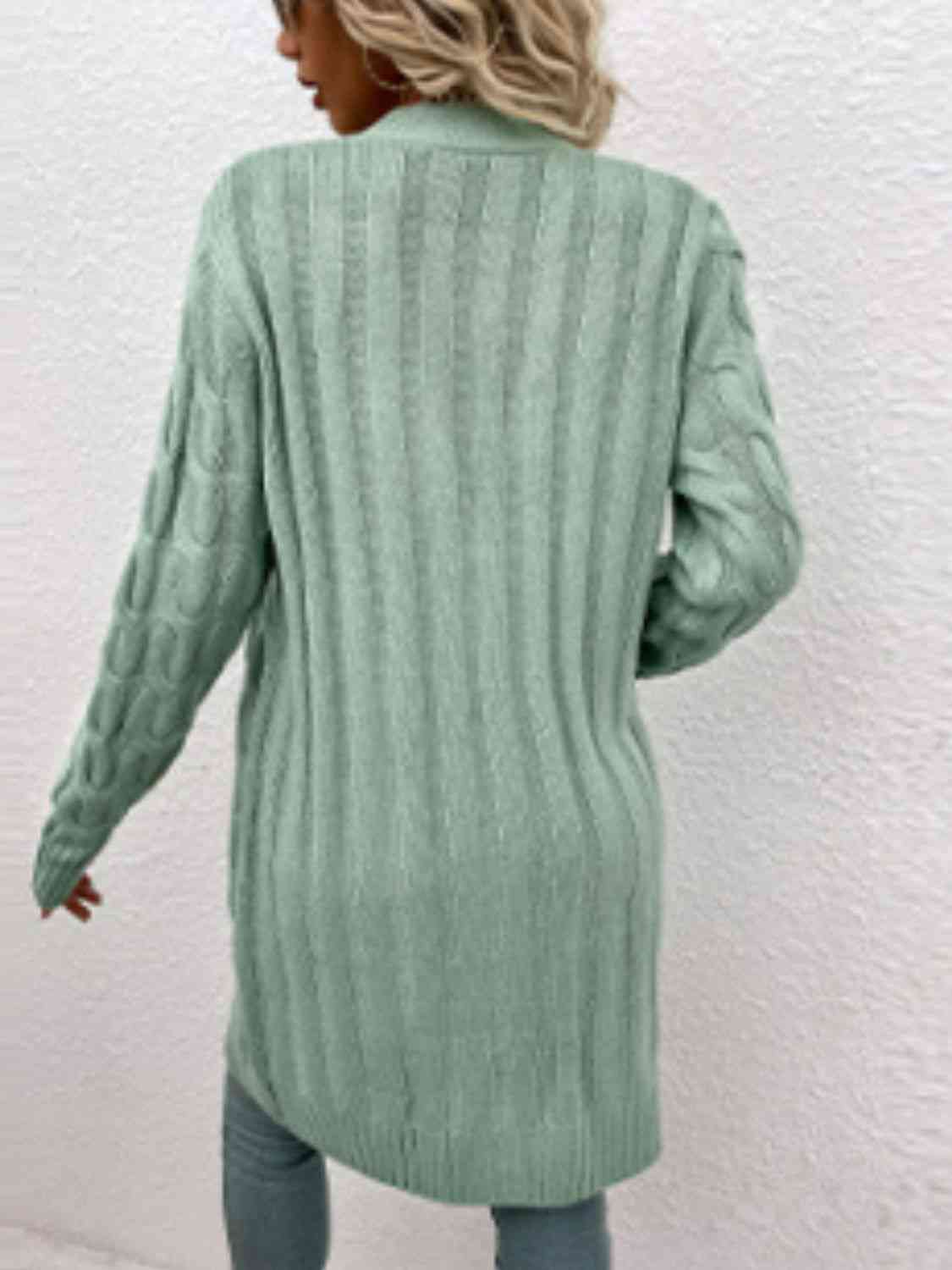 Cable-Knit Button Down Cardigan with Pockets - Blue Verve Boutique