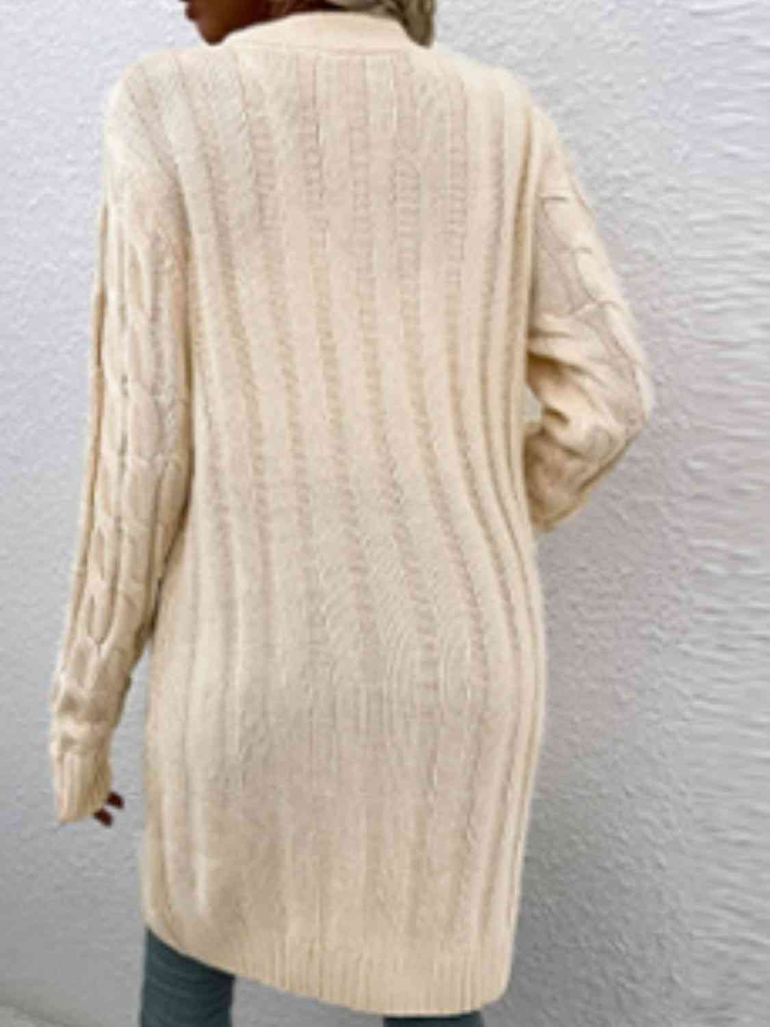 Cable-Knit Button Down Cardigan with Pockets - Blue Verve Boutique