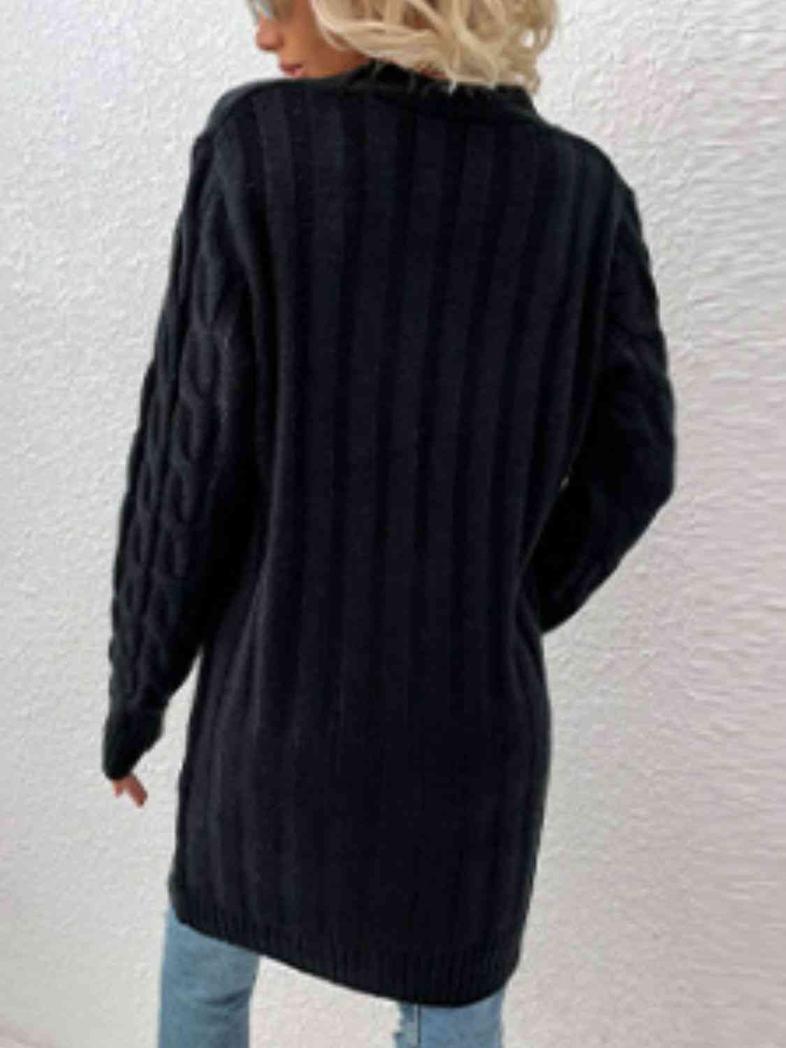 Cable-Knit Button Down Cardigan with Pockets - Blue Verve Boutique