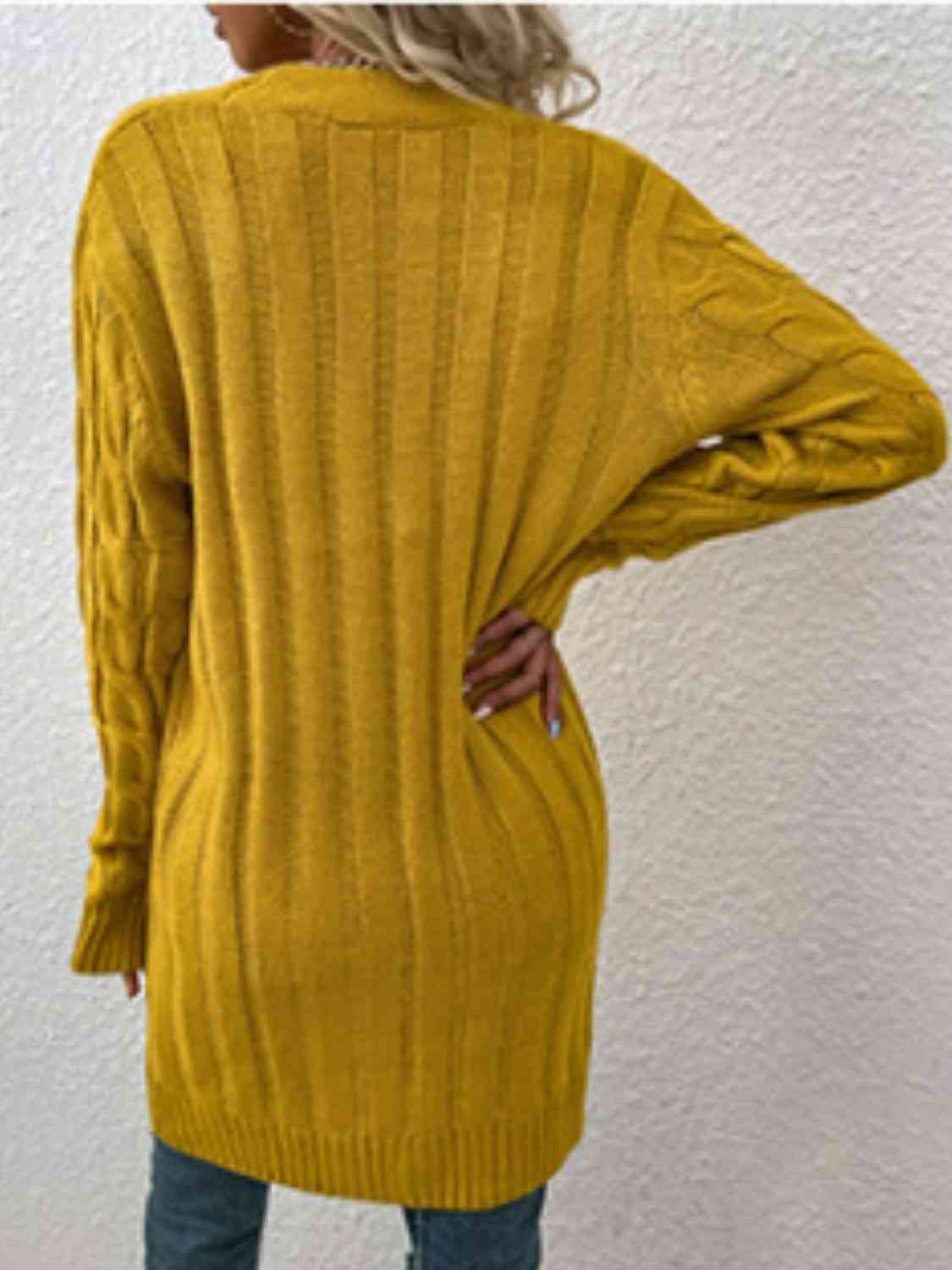 Cable-Knit Button Down Cardigan with Pockets - Blue Verve Boutique
