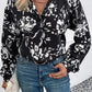 Floral Collared Neck Long Sleeve Top - Blue Verve Boutique