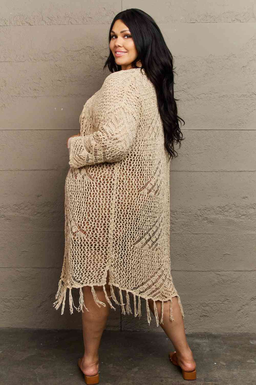 HEYSON Boho Chic Full Size Western Knit Fringe Cardigan - Blue Verve Boutique