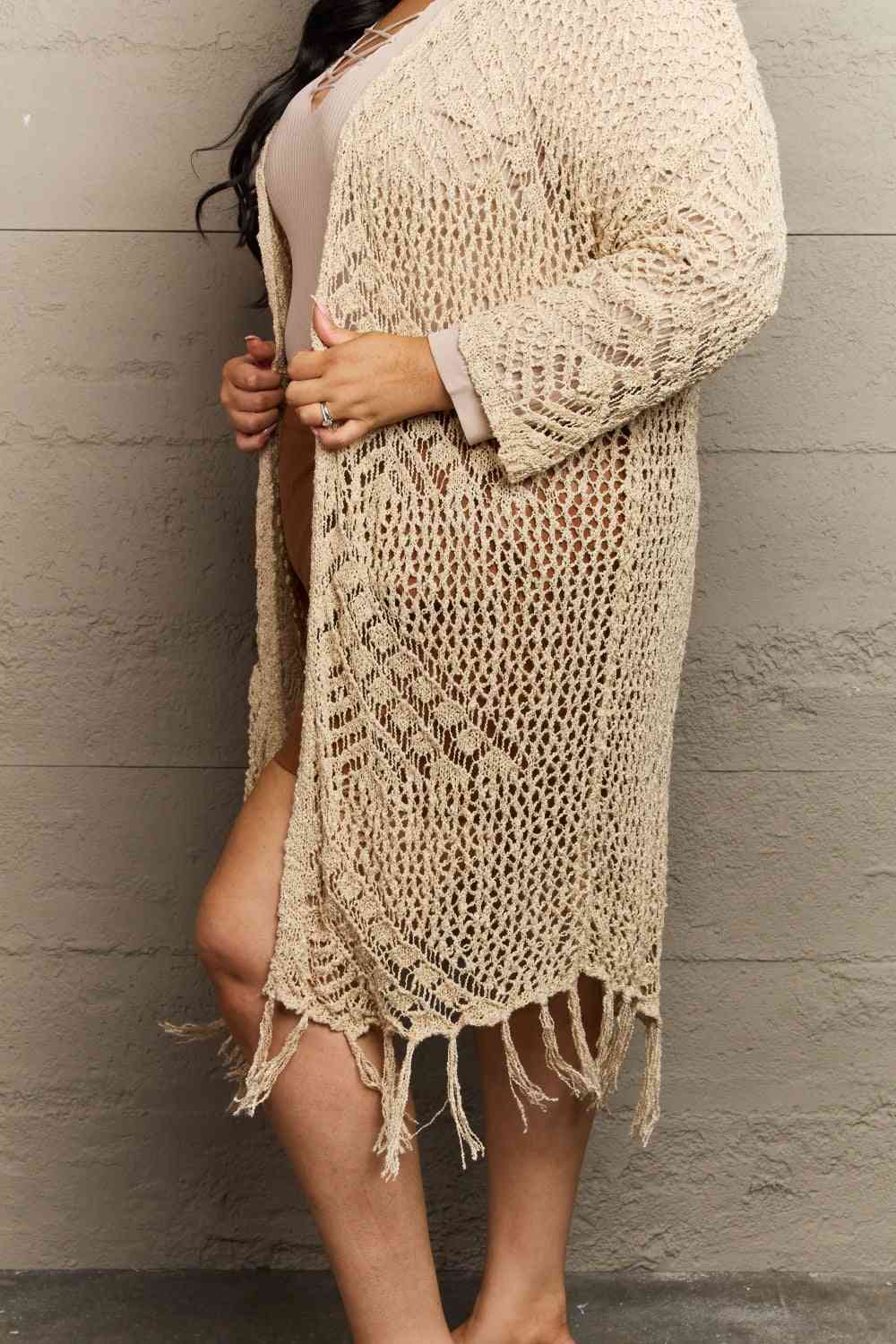 HEYSON Boho Chic Full Size Western Knit Fringe Cardigan - Blue Verve Boutique