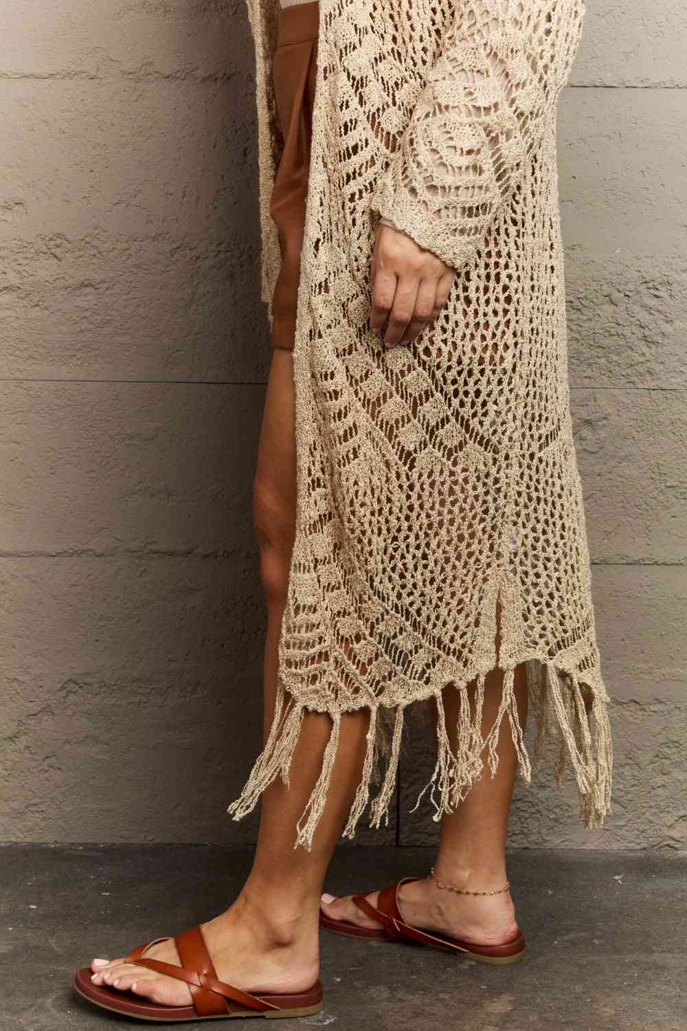 HEYSON Boho Chic Full Size Western Knit Fringe Cardigan - Blue Verve Boutique