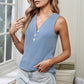 Ribbed Buttoned V-neck Tank - Blue Verve Boutique