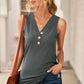 Ribbed Buttoned V-neck Tank - Blue Verve Boutique