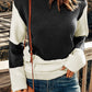 Two-Tone Openwork Rib-Knit Sweater - Blue Verve Boutique