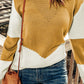 Two-Tone Openwork Rib-Knit Sweater - Blue Verve Boutique
