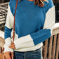 Two-Tone Openwork Rib-Knit Sweater - Blue Verve Boutique