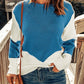 Two-Tone Openwork Rib-Knit Sweater - Blue Verve Boutique