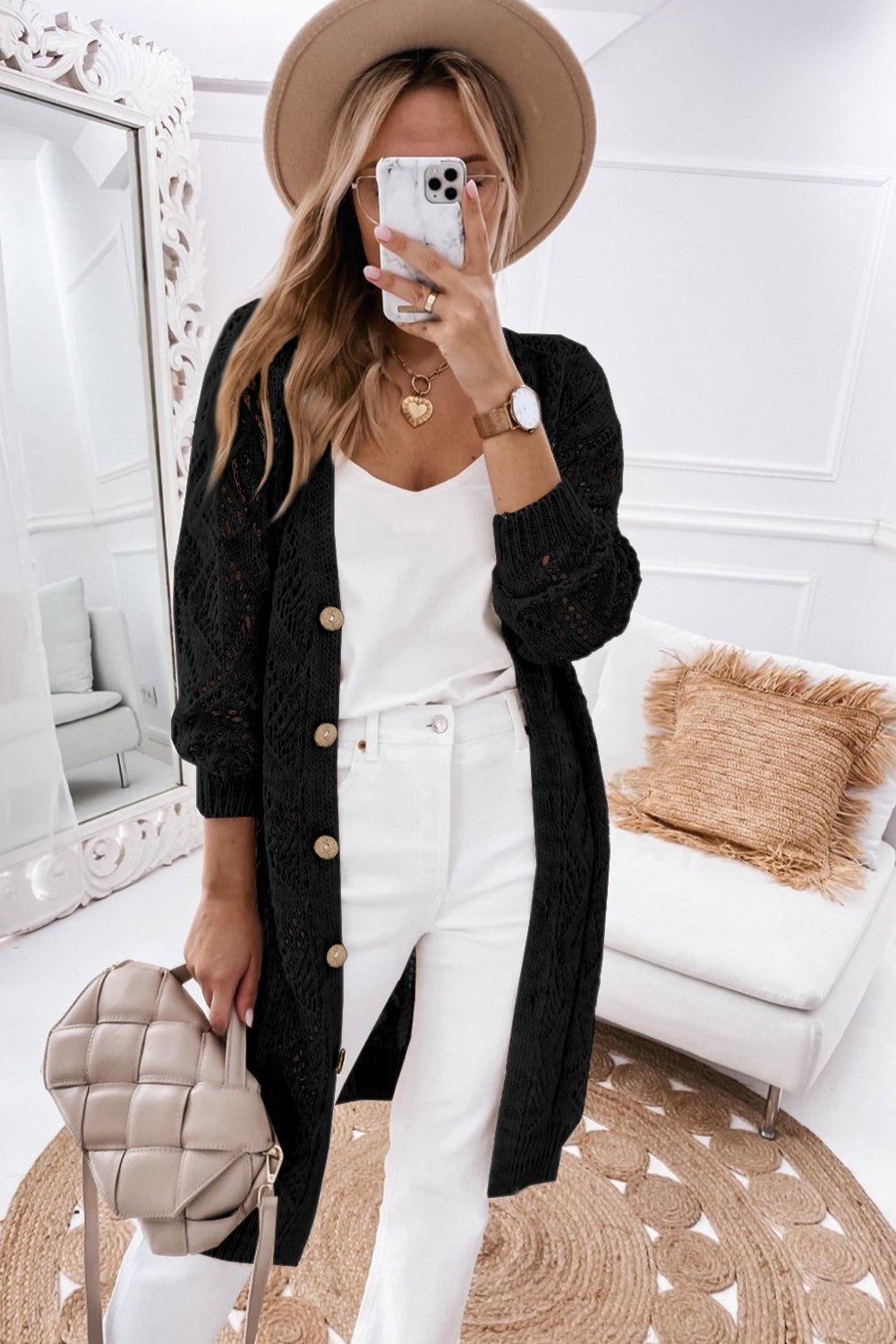 V-Neck Long Sleeve Cardigan - Blue Verve Boutique